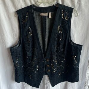 Chico's Jean Blue Embellished Vest Size 3